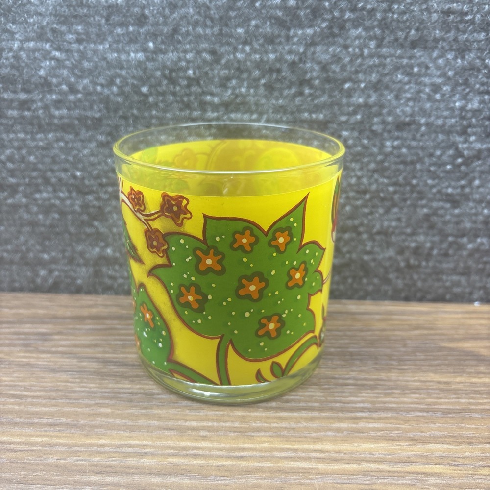 Vintage Retro MCM Oranges Or Tomato Juice Leaf Leaves Small Drinking Glass